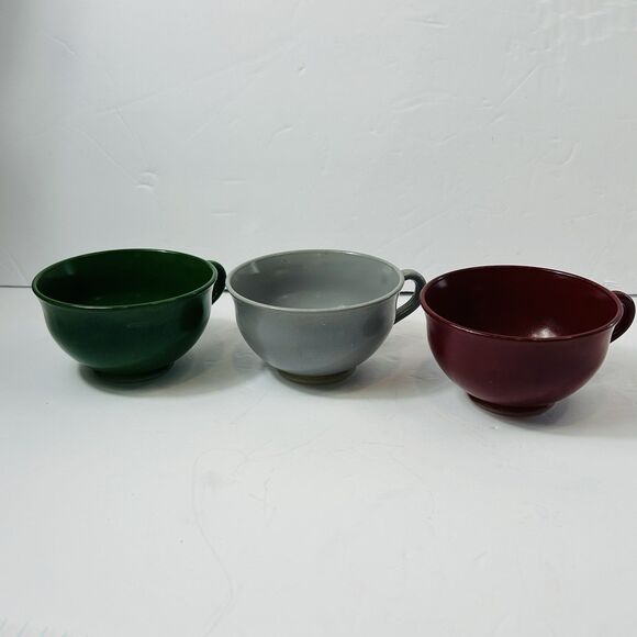 Hazel Atlas Platonite Ovide Coffee Tea Cups Set 3 Gray Burgundy Dark Green READ - Picture 3 of 7